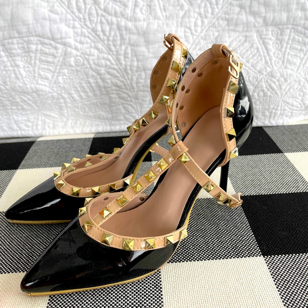 Black and Gold Studded Heels